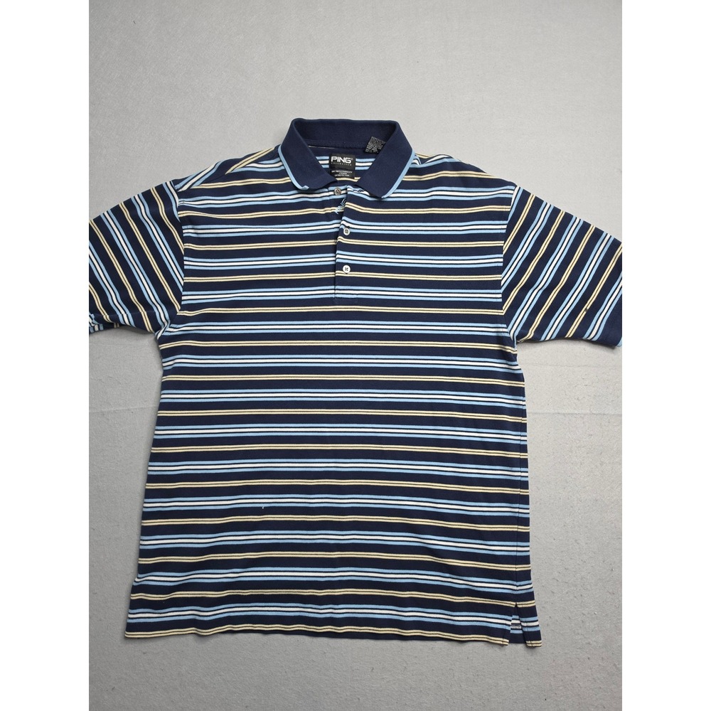 Ping Collection Polo Shirt Men's M Blue Striped Cotton UV Protection Golf Tennis